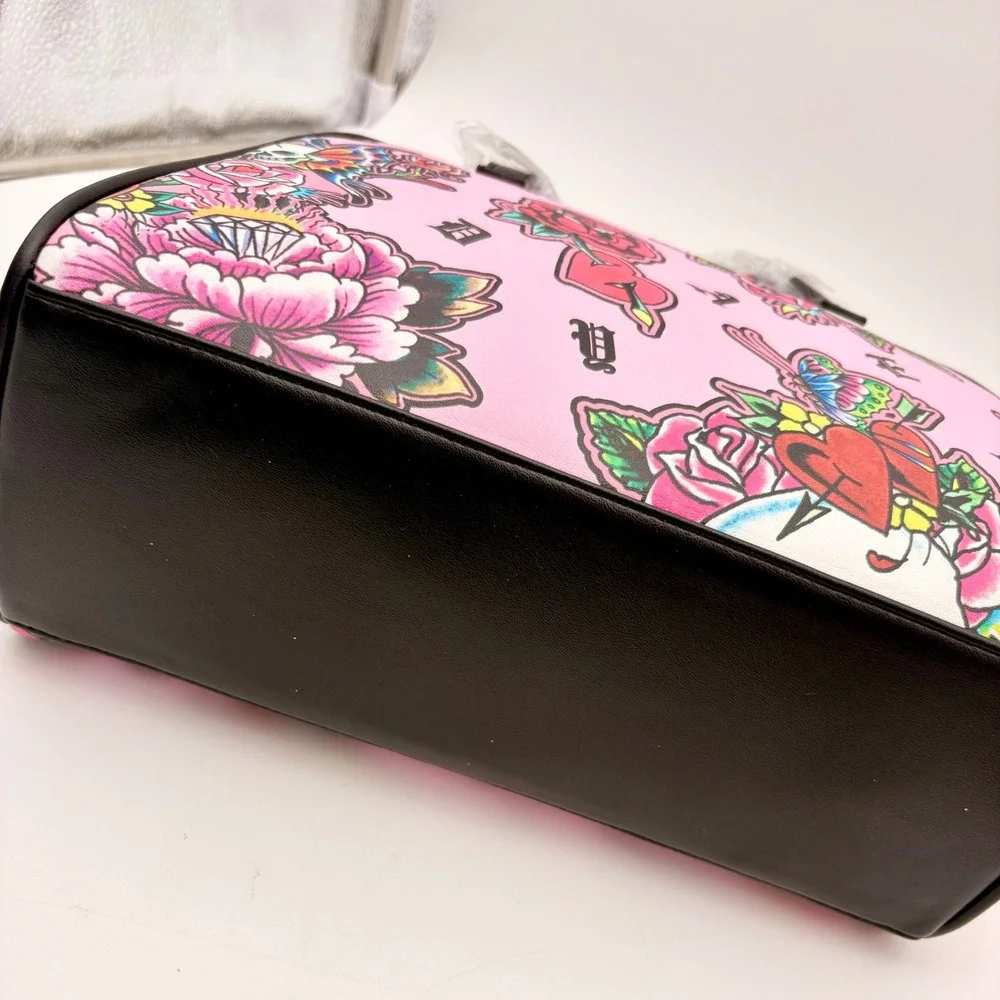 Ed Hardy‎ Pink Skull Roses Butterflies Lunch Tote Insulated Thermal Lining